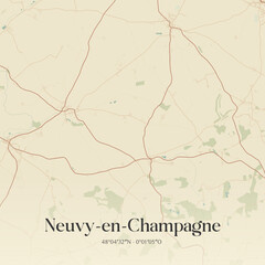 Obraz premium Vintage map of Neuvy-en-Champagne, France.