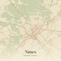 Fototapeta premium Vintage map of Nîmes, France.