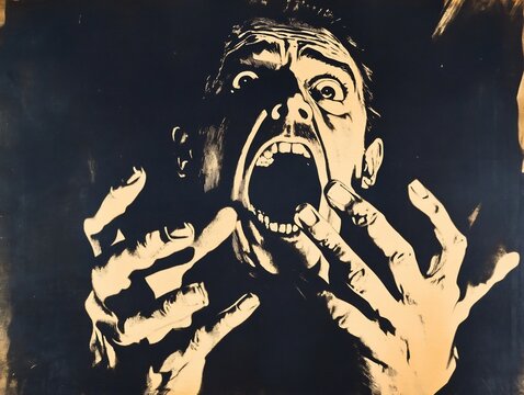 vintage horror movie poster screaming man