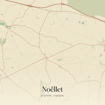 Vintage map of No&euml;llet, France.