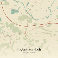 Fototapeta premium Vintage map of Nogent-sur-Loir, France.