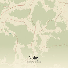 Fototapeta premium Vintage map of Nolay, France.