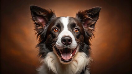 Fototapeta premium Overhead studio shot: A happy Border Collie puppy's captivating portrait, brown background.