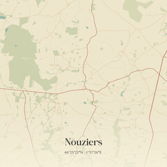 Fototapeta premium Vintage map of Nouziers, France.