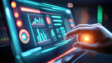 Innovative user interaction digital interface technology futuristic environment close-up view data visualization concepts