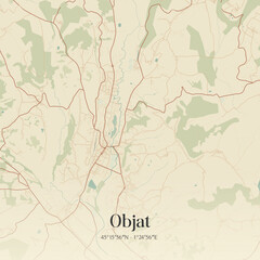 Fototapeta premium Vintage map of Objat, France.