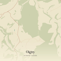 Obraz premium Vintage map of Oigny, France.