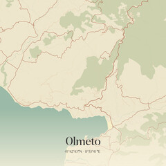 Obraz premium Vintage map of Olmeto, France.