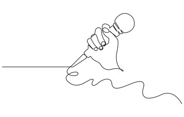 Continuous one line drawing of karaoke microphone, wired microphone continuous line art drawing, continuous line drawing of vector.