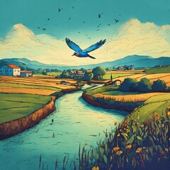 landscape with river and mountains