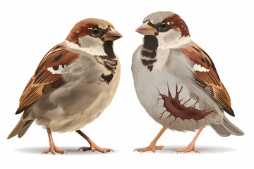 Fototapeta premium A detailed vector illustration showing a healthy and diseased sparrow side by side