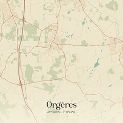 Fototapeta premium Vintage map of Orgères, France.