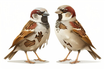 Fototapeta premium A detailed vector illustration showing a healthy and diseased sparrow side by side