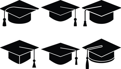 Graduation Cap silhouette, Graduation hat vector Icons Set