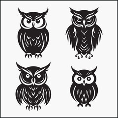 Set of owls silhouette night owl