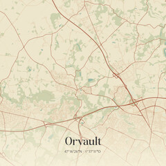 Fototapeta premium Vintage map of Orvault, France.