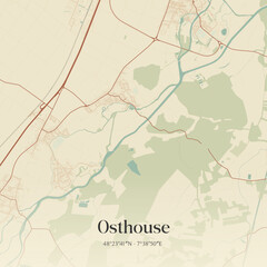 Fototapeta premium Vintage map of Osthouse, France.
