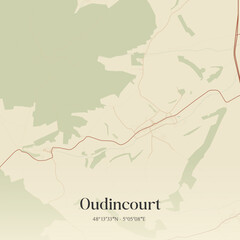 Fototapeta premium Vintage map of Oudincourt, France.
