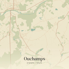 Naklejka premium Vintage map of Ouchamps, France.