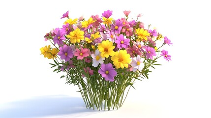 Artistic wildflower bouquet featuring soft and bold hues with lush greenery in image