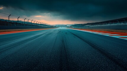 Dramatic Race Track Asphalt Road at Sunset Speed Competition Motor Sports