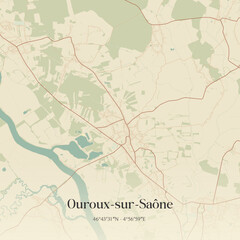 Fototapeta premium Vintage map of Ouroux-sur-Saône, France.