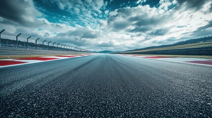 Dramatic Race Track Asphalt Road Cloudy Sky Speed Competition Motorsport