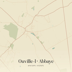 Naklejka premium Vintage map of Ouville-l'Abbaye, France.