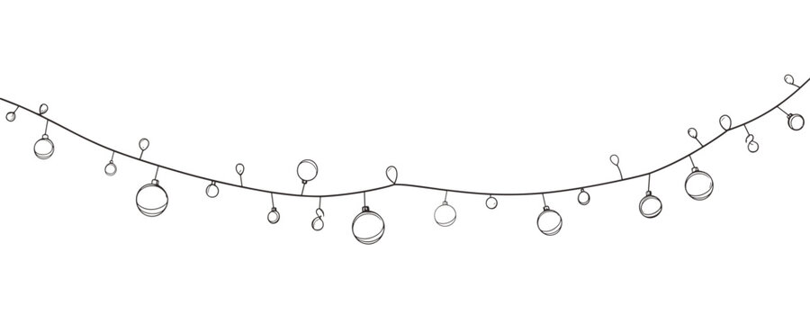 Simple festive string of hanging ornaments on a wire for holiday decorations. Vector