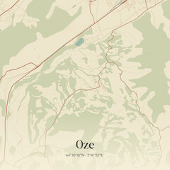 Naklejka premium Vintage map of Oze, France.