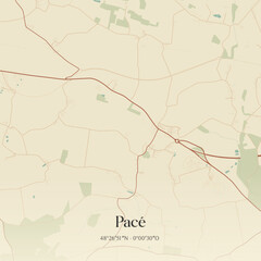 Fototapeta premium Vintage map of Pacé, France.