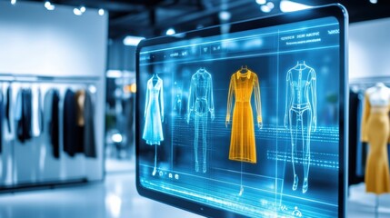 Digital fashion display retail store interactive technology modern environment close-up view innovative visualization techniques