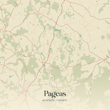 Vintage map of Pageas, France.