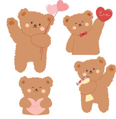 set of teddy bears with heart