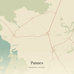 Obraz premium Vintage map of Pannes, France.