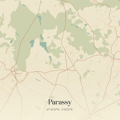 Fototapeta premium Vintage map of Parassy, France.