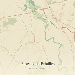 Fototapeta premium Vintage map of Paray-sous-Briailles, France.