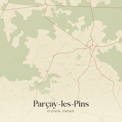 Fototapeta premium Vintage map of Parçay-les-Pins, France.