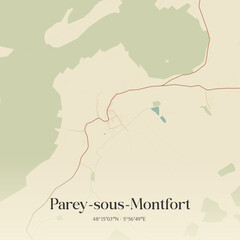 Fototapeta premium Vintage map of Parey-sous-Montfort, France.
