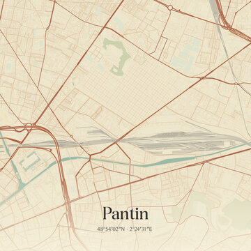 Vintage map of Pantin, France.