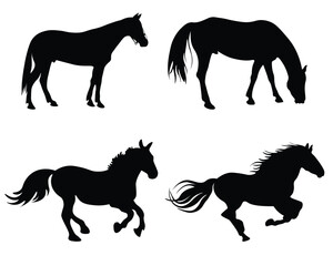 Set of silhouettes of horse. horses running. isolated on transparent background