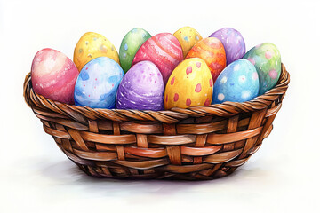 Naklejka premium Colorful easter basket filled with hand painted eggs for festive celebrations