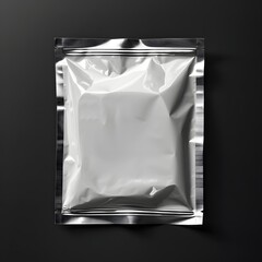 Blank Plastic Packaging Bag on Plain Black Background