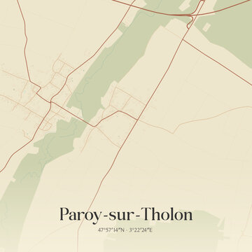 Vintage map of Paroy-sur-Tholon, France.