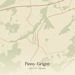 Fototapeta premium Vintage map of Passy-Grigny, France.