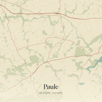 Vintage map of Paule, France.