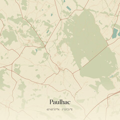 Fototapeta premium Vintage map of Paulhac, France.