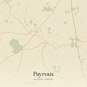 Vintage map of Payroux, France.
