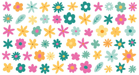 seamless floral pattern Colorful pastel color spring doodle collection. Wedding nature symbol, romantic graphic bundle.