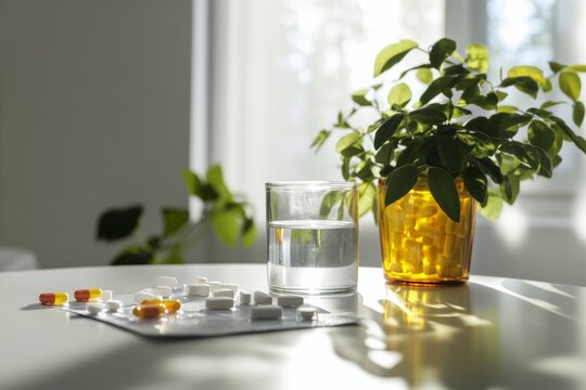Hospital discharge as a patient gets medication details from a nurse in a bright consultation room. Featuring thoroughness and care